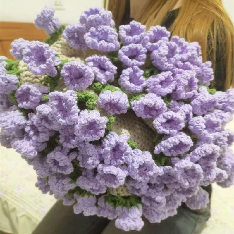 新疆包邮渐变手工毛线毯子编织diy花束毯子材料包钩织铃兰玫瑰花