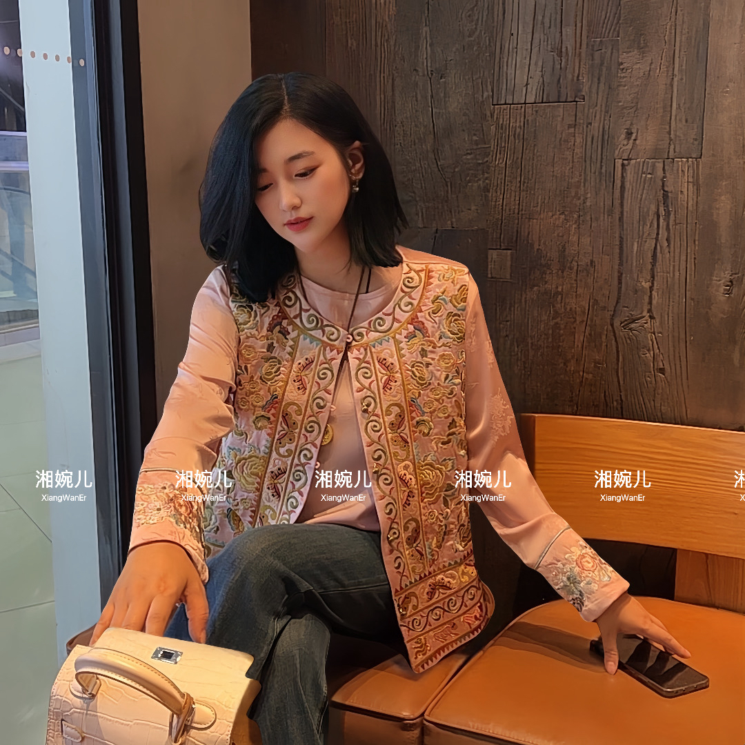 四季款新款『粉灼』新中式国风圆领重工刺绣精致百搭款马甲上衣女