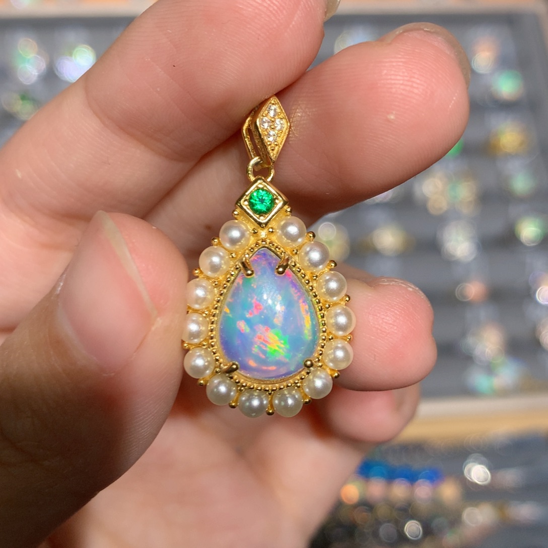 银S925镶嵌欧泊欧泊吊坠y