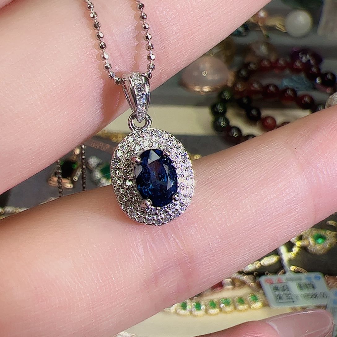 蓝宝石吊坠银S925镶嵌