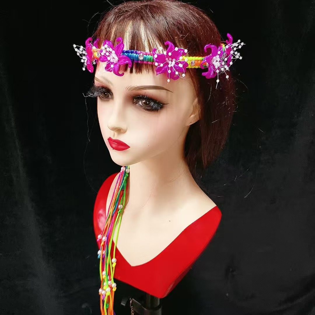 原创新款东北大秧歌头花头饰演出表演广场舞手工编织琉璃花头带