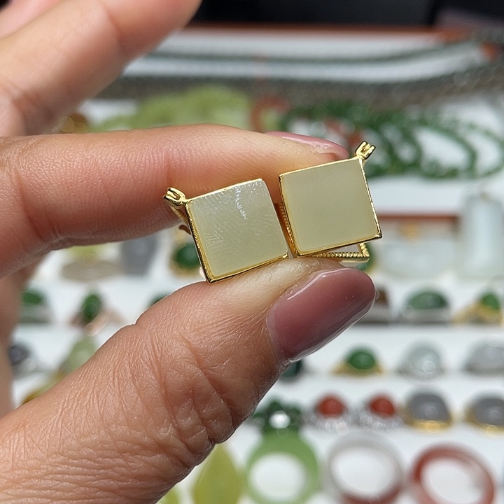 和田玉银S925镶嵌耳饰颜色多样性发货