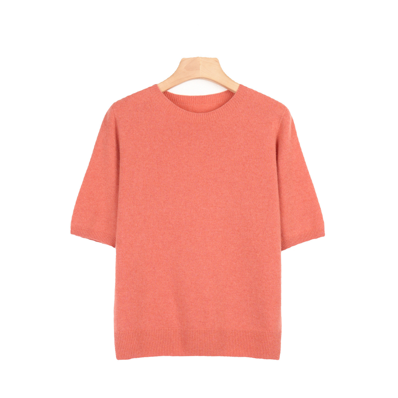 【川白】新款 无缝一体时尚羊绒纯色中袖套头百搭圆领针织衫-205