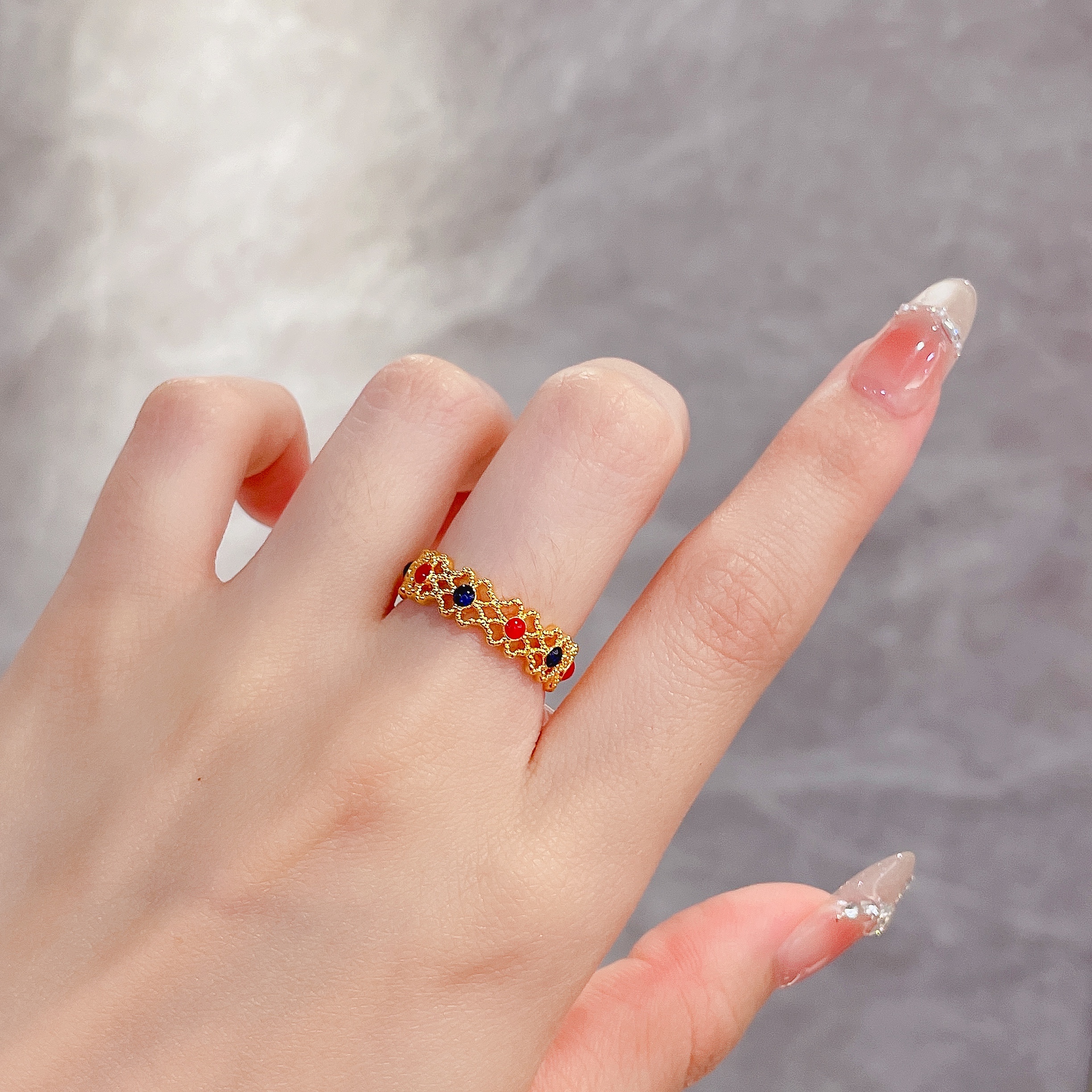 足金999 黄金首饰 5D镶嵌莫桑编号144戒指 轻奢时尚饰品