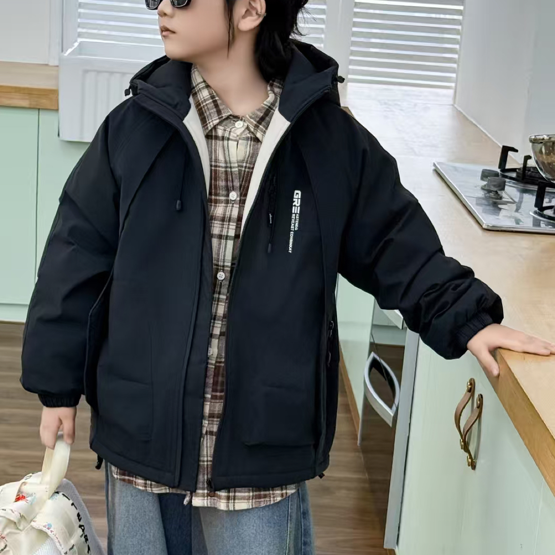 男孩加绒棉服冬季2025新款中大童夹棉加厚装防水