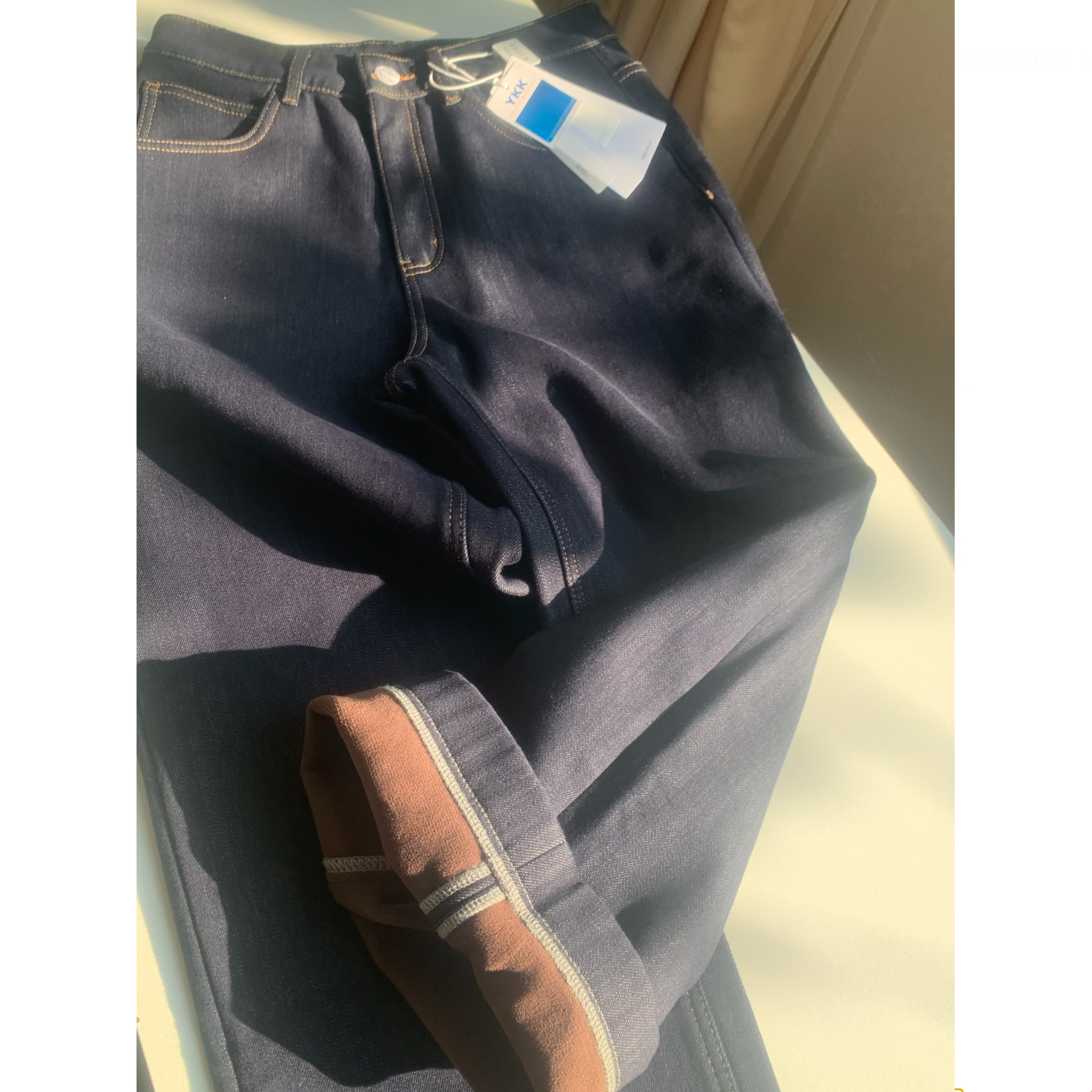 【四面弹】加绒加厚保暖窄版九分直筒牛仔裤女冬季百搭