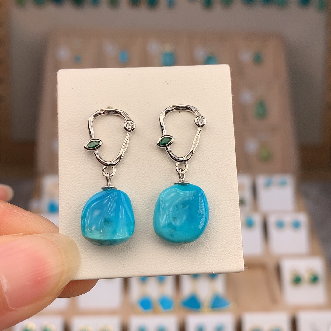 绿松石银S925镶嵌耳饰