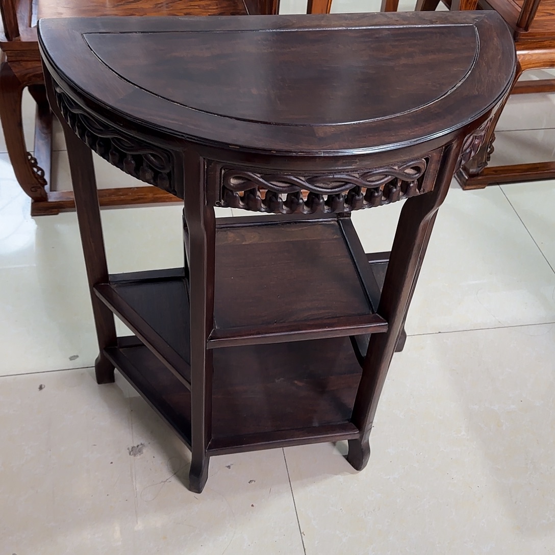 安***司黑檀木半圆桌一个边长68半直径34高80