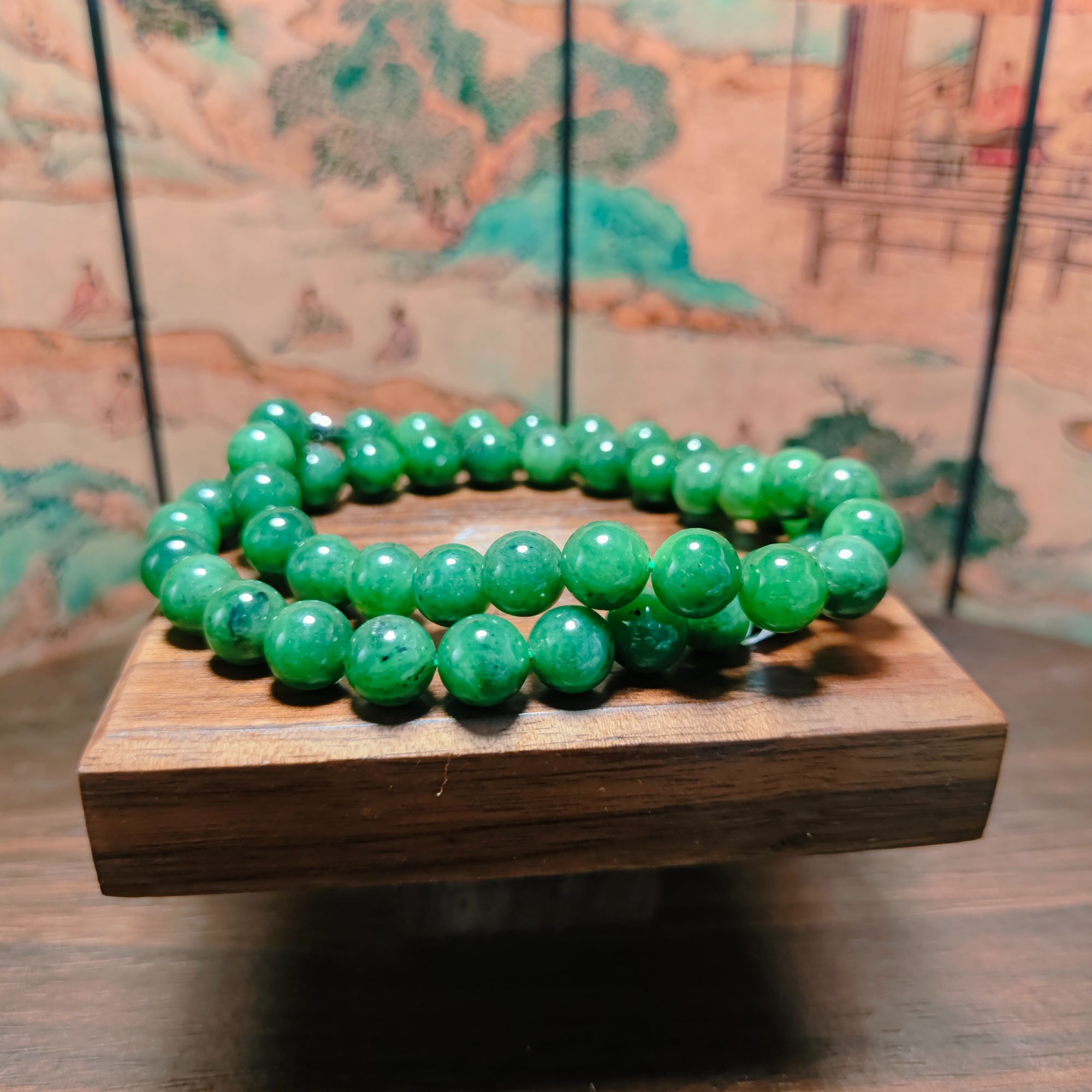 B和田玉碧玉圆珠项链1246