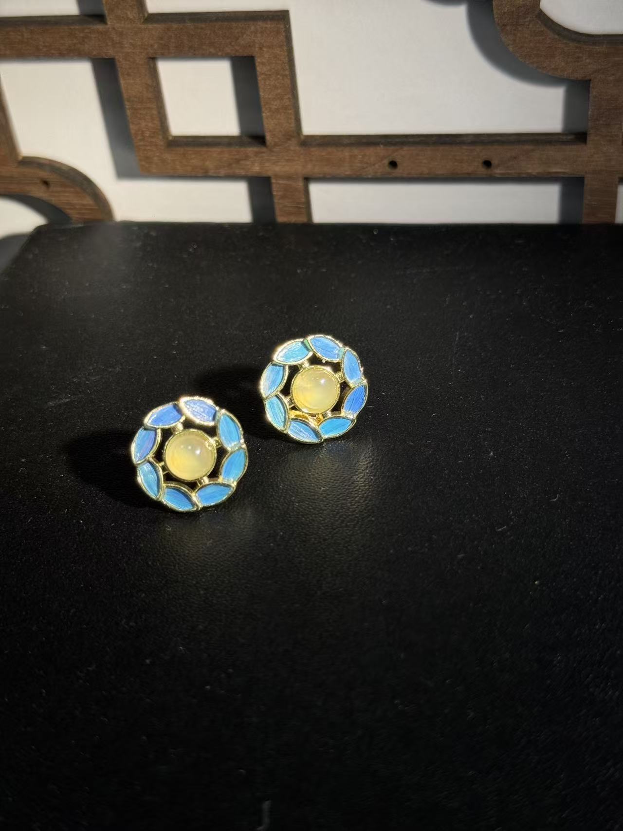 铜合金锆石耳饰 简约 中式花耳环