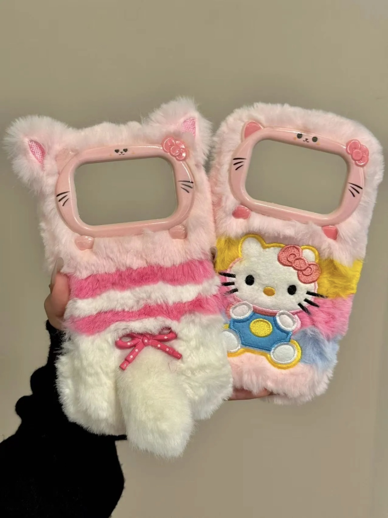 少女粉嫩毛绒小猫耳尾巴kt手机壳适用于苹果17promax/16秋冬可爱