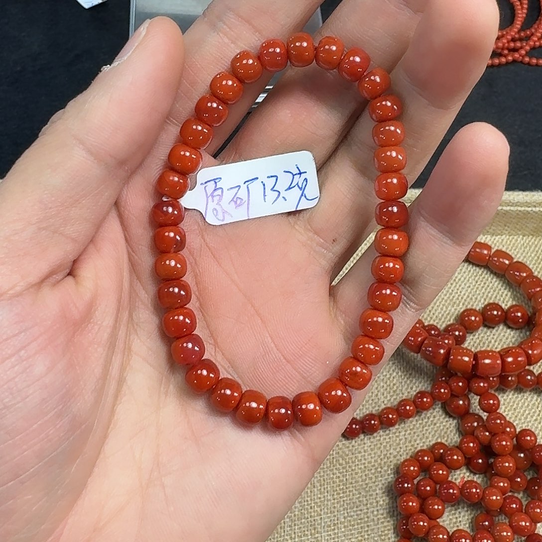 南红玛瑙手链未镶嵌原矿南红手串6mm➕瓦西柿子锦