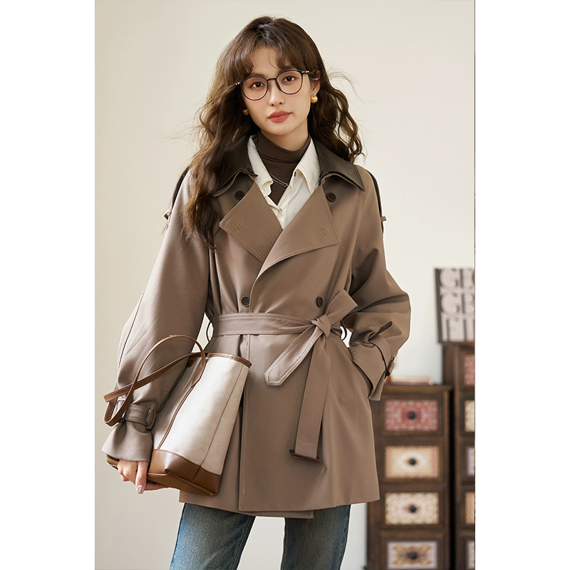 【年末大促】谜秀港风风衣外套女春季新韩版可拆卸双层皮领高级时尚