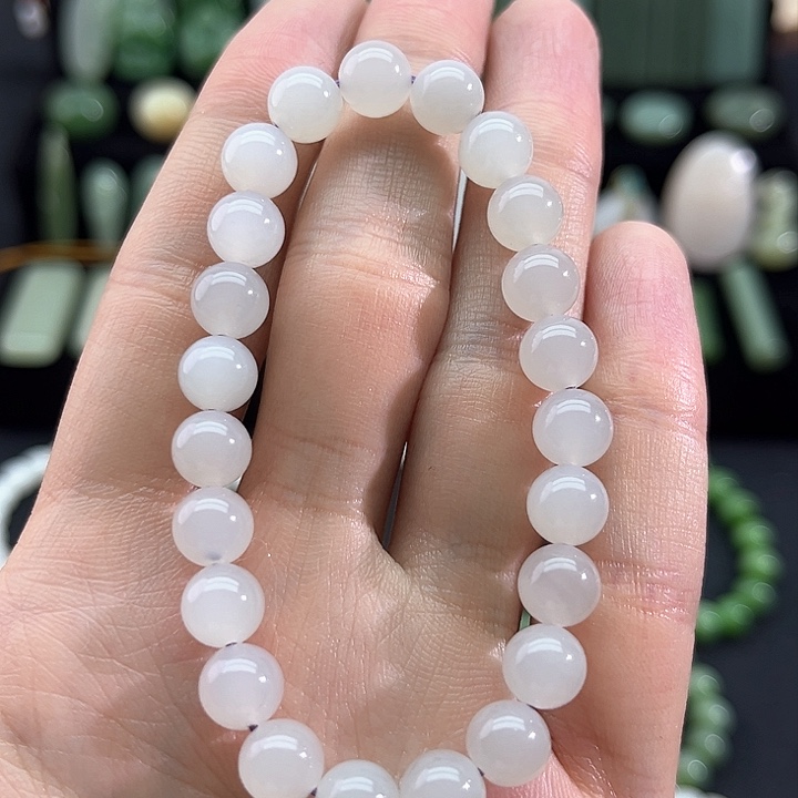 和田玉颈饰未镶嵌白玉-8mm手串