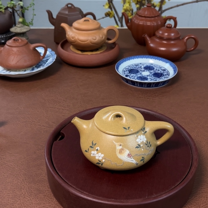 紫砂茶壶珍*景舟石瓢黄金段精工泥绘壶