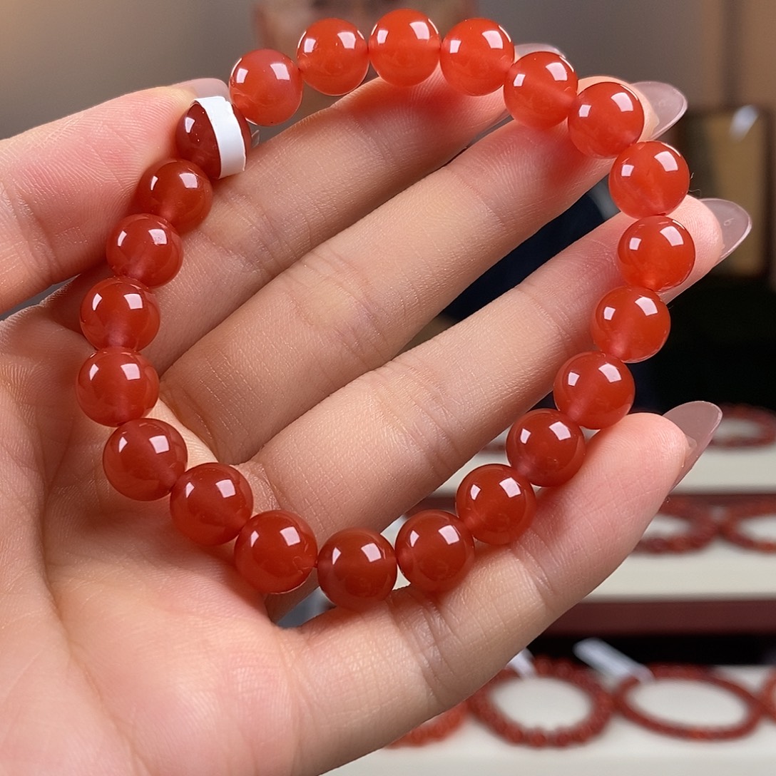南红玛瑙未镶嵌手串原矿8.5mm 特级冰红保山