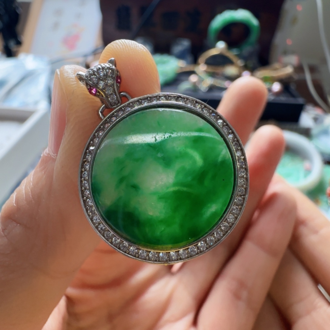 翡翠银S925镶嵌手镯翡翠350