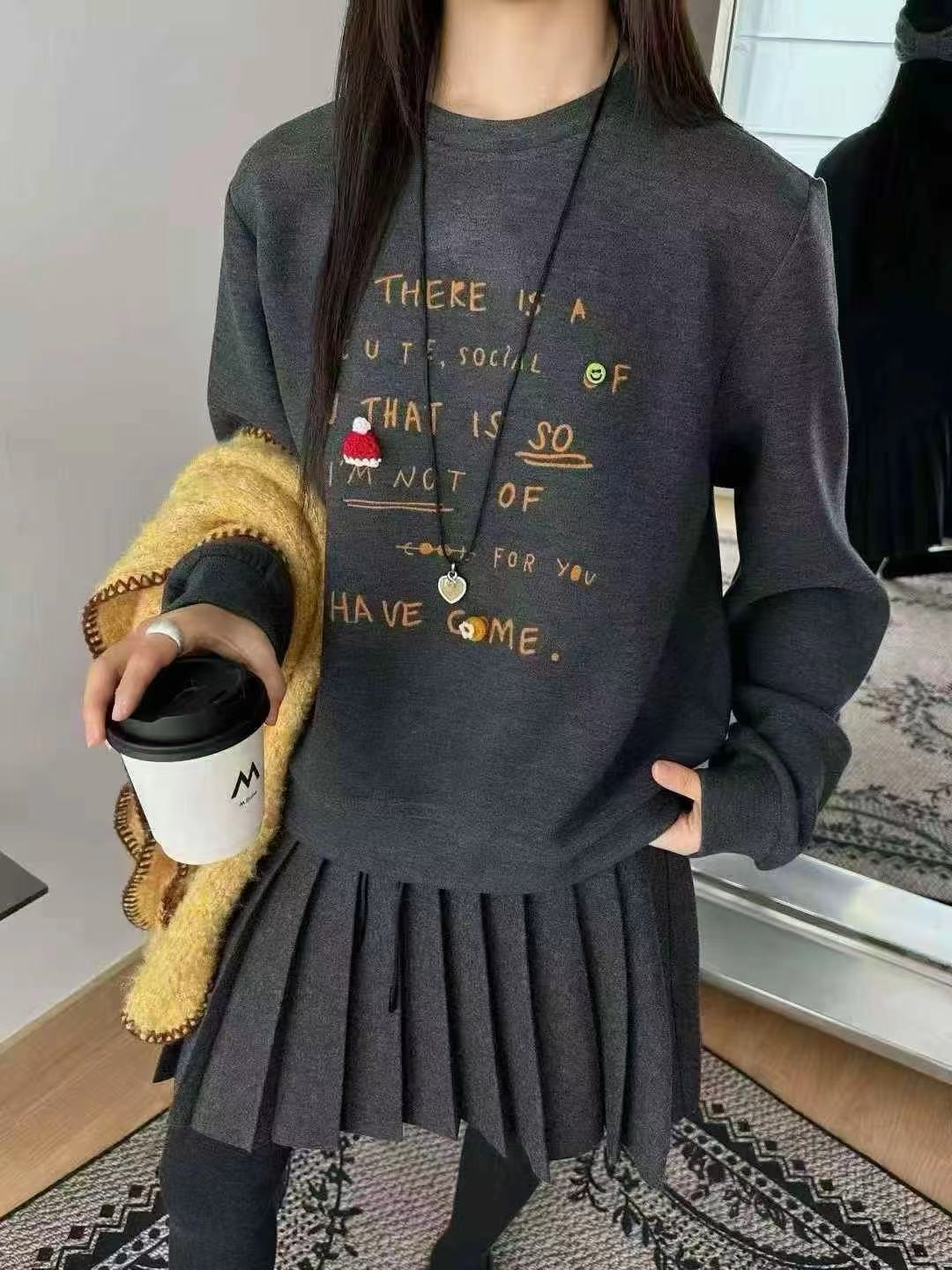 【阿婷家】9116韩版字母圆领加绒卫衣