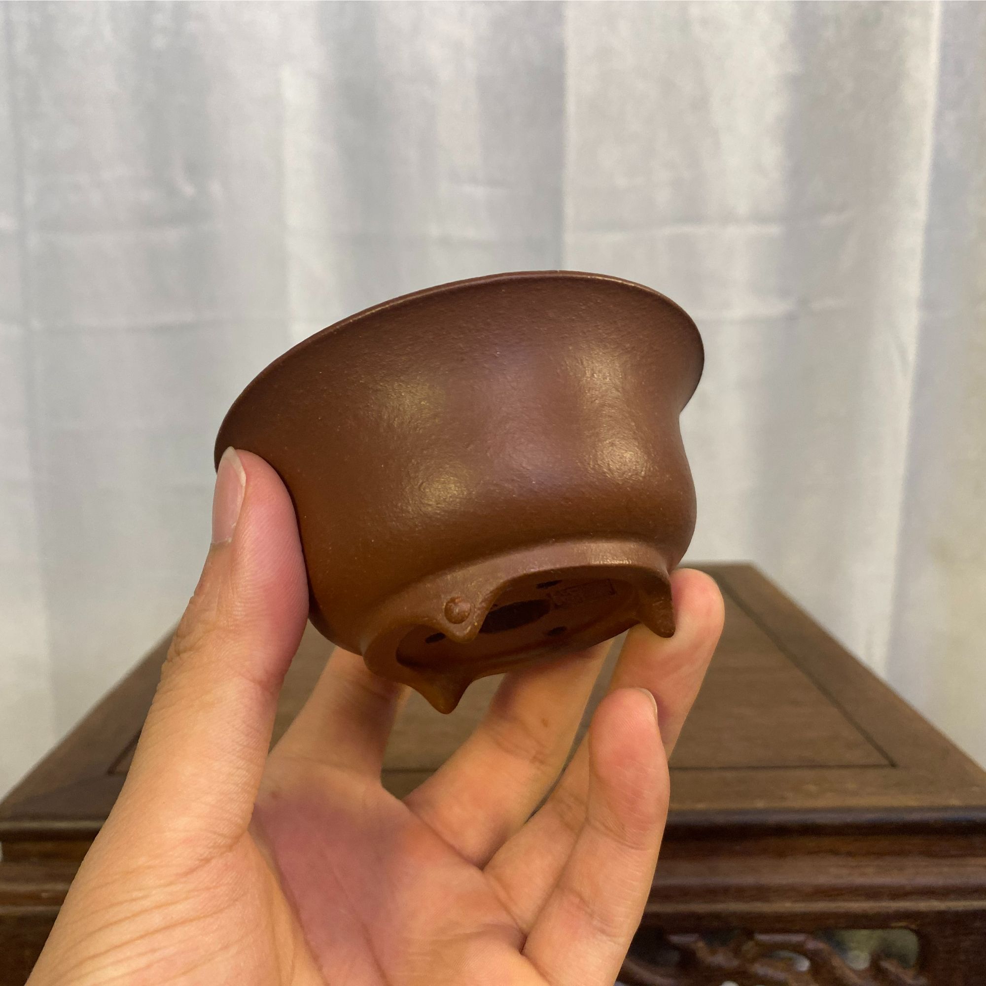 内长7.5cm-内高3.5cm菖蒲正品橘皮酱泼鼓钉紫砂花盆