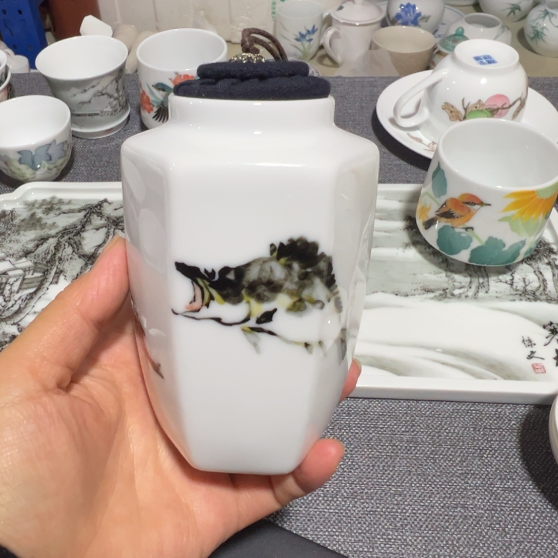 快***上醴陵高温瓷器手绘茶叶罐
