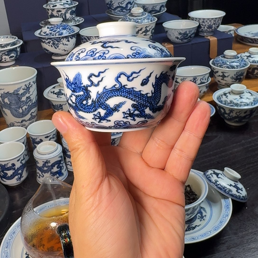 小小明堂双龙矮足元宝盖碗