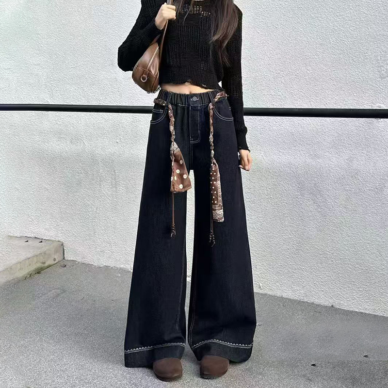 女童原色牛仔裤2025秋季时尚百搭洋气显瘦阔腿裤中大童宽松直筒裤