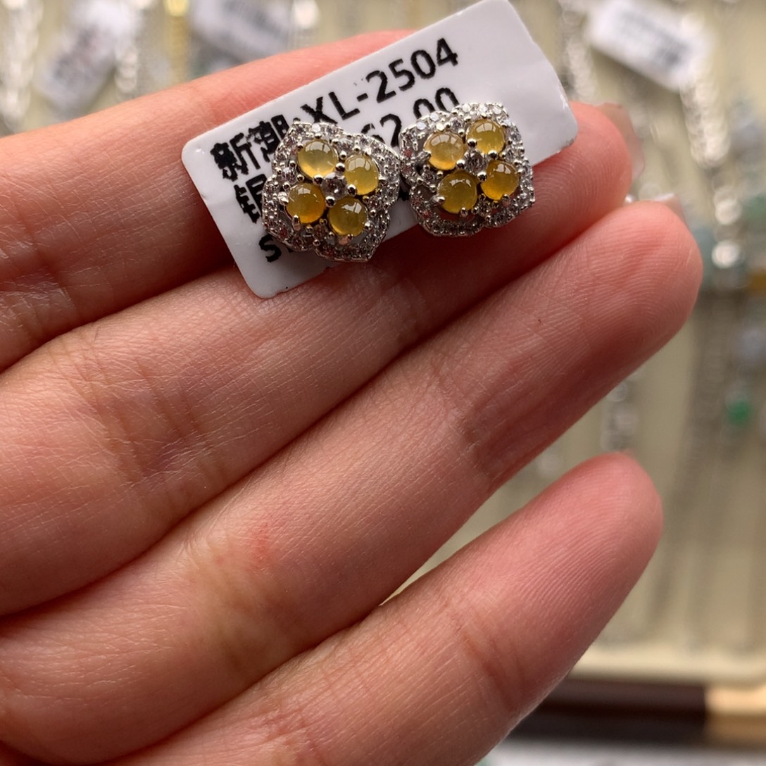 翡翠银S925镶嵌戒指耳钉