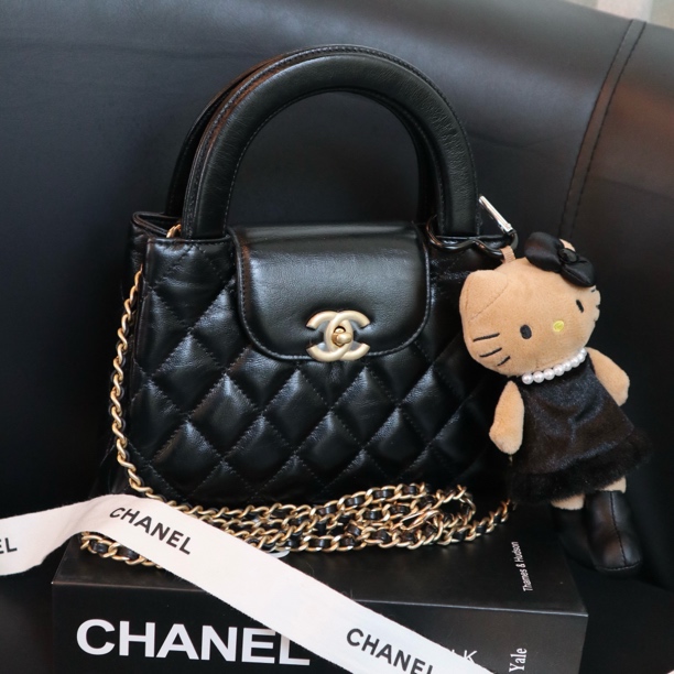 99新 Chanel/香奈儿 25C黑金油蜡皮Kelly大号手提单肩斜挎包