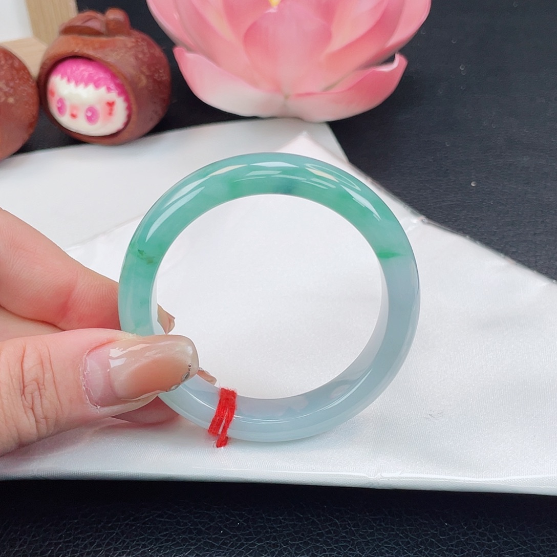 翡翠未镶嵌手镯50正圈果冻胶阳绿飘花