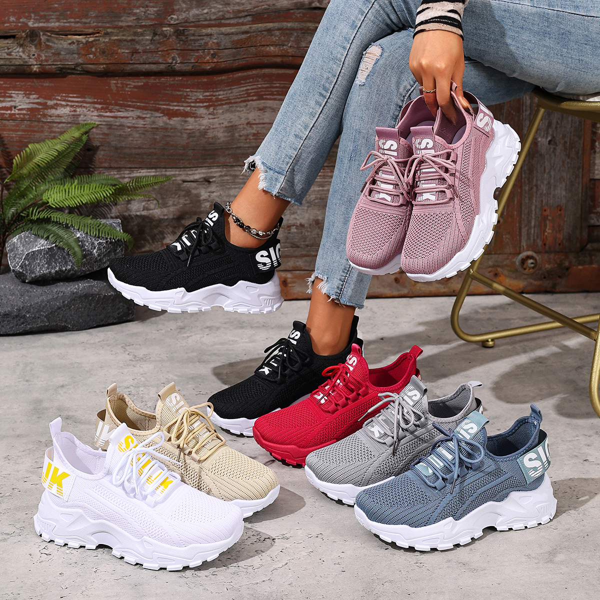 【男女同款】时尚飞织鞋轻便系带运动鞋情侣休闲鞋软底女鞋303338