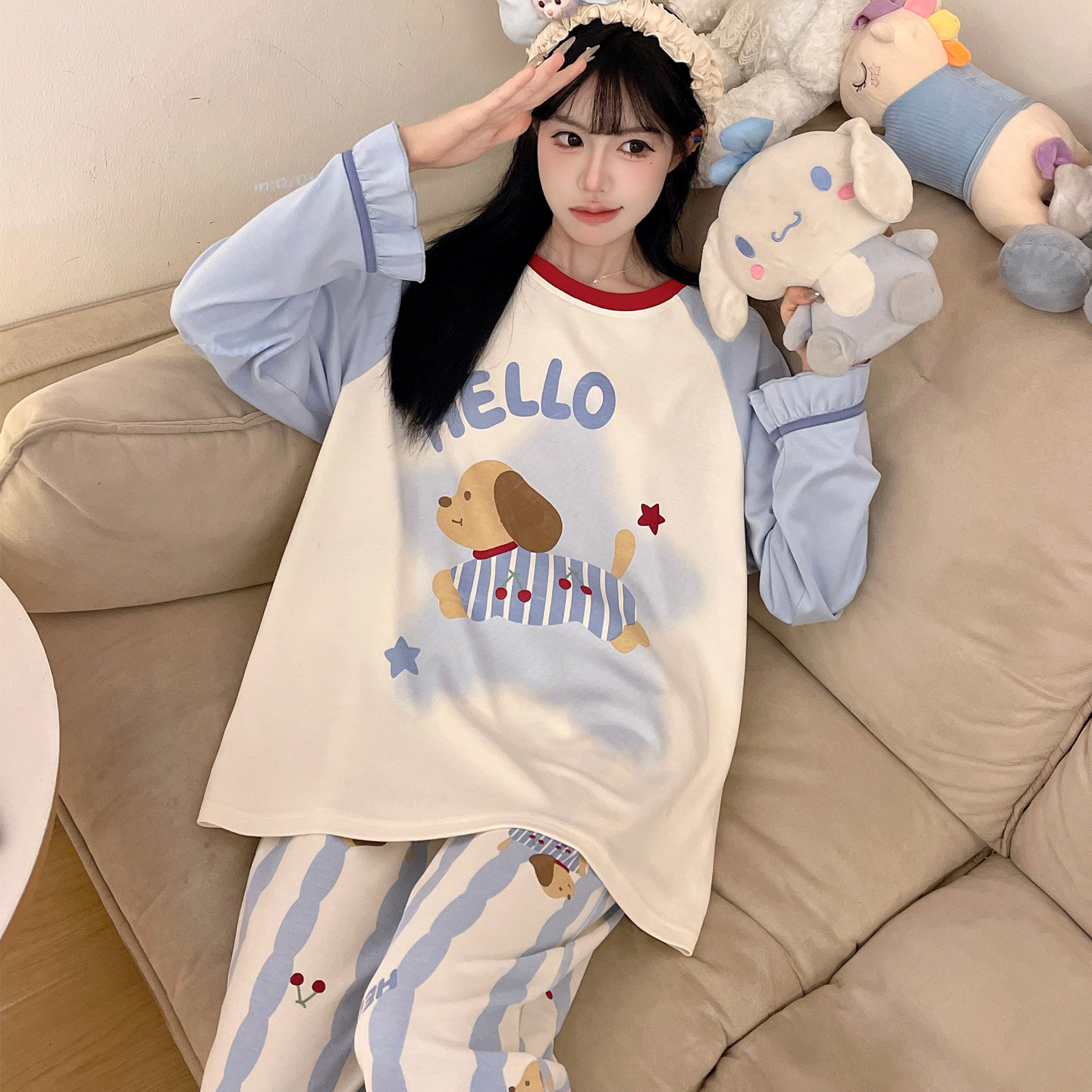 女款睡衣纯棉秋冬季长袖塑身塑形春秋女士大码200斤带胸垫家居服