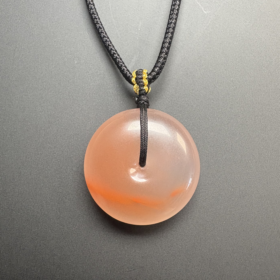 云南保山杨柳南红玛瑙飘水草花平安扣25.1厚10.8