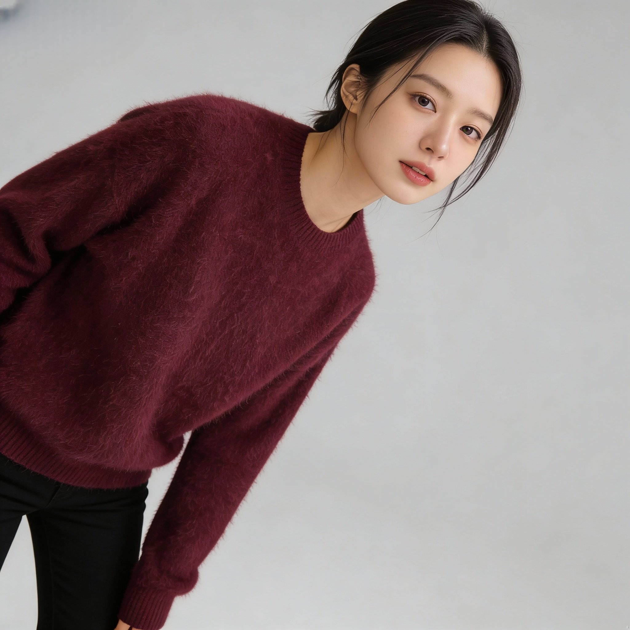 【柔糯羊绒羊毛拉绒】秋冬圆领宽松针织衫女长袖羊绒8805