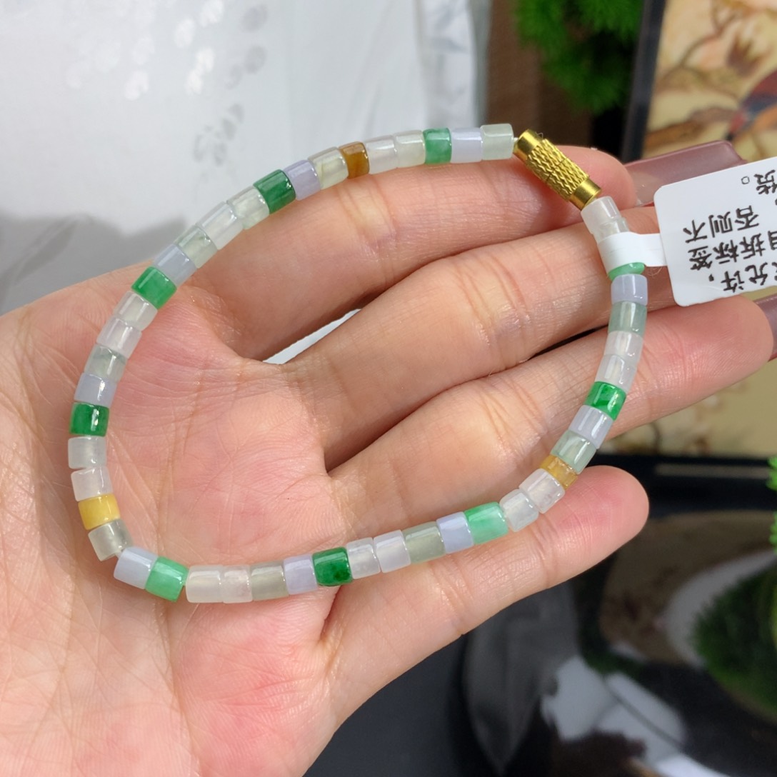 翡翠手链未镶嵌卡4.2冰胶桶珠多宝手串