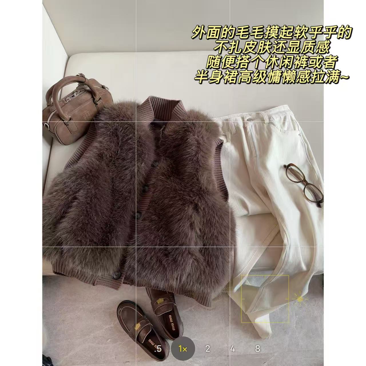 徐秋阳  焦糖马甲  显白复古调！咖绒环保草拼接针织舒适马甲13729