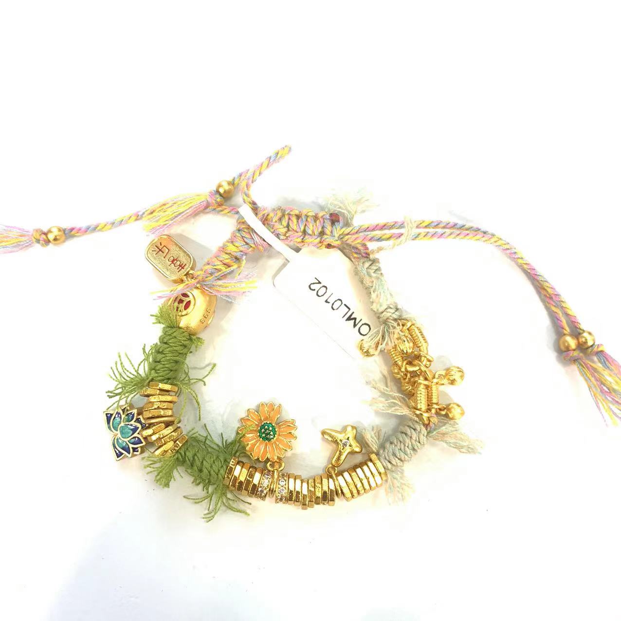 铜合金布艺手链 花朵钱袋子手链OML0102