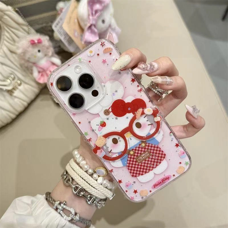 粉色闪星红眼镜猫咪适用iphone16promax苹果15pro手机壳1314少女