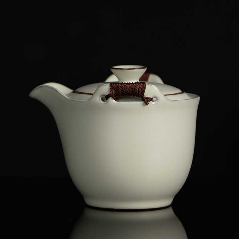 弘茗道 铁胎汝瓷开片手抓壶 米黄色家用陶瓷茶具泡茶壶 手工大号