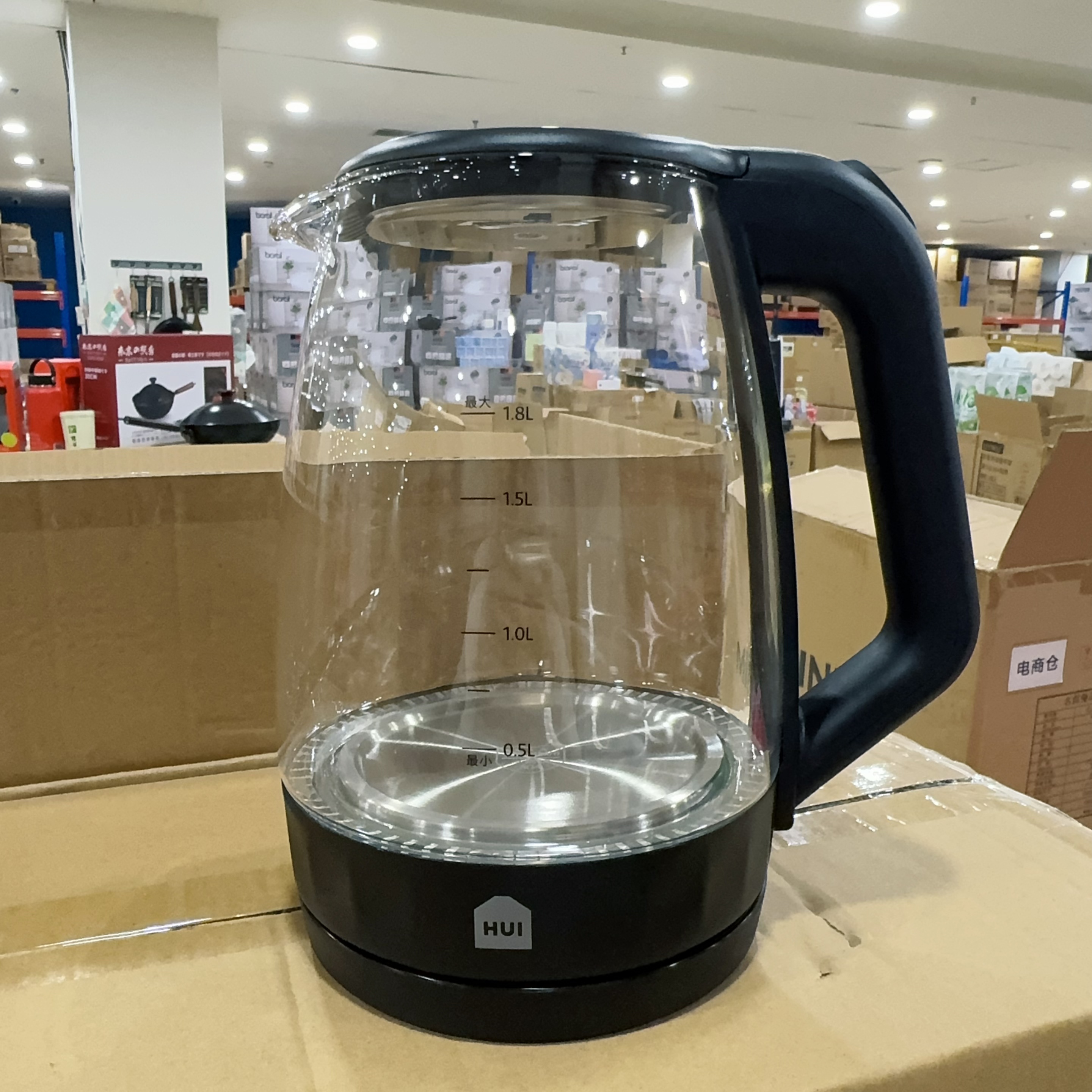 惠寻 玻璃烧水壶 1.8L 黑色