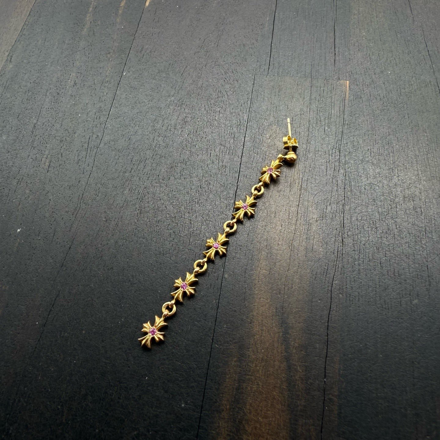 Chrome Hearts 克罗心 22k 双面粉钻五连 Tiny E十字花耳坠