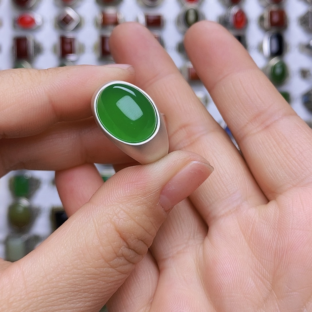 玛瑙/玉髓戒指银S925镶嵌