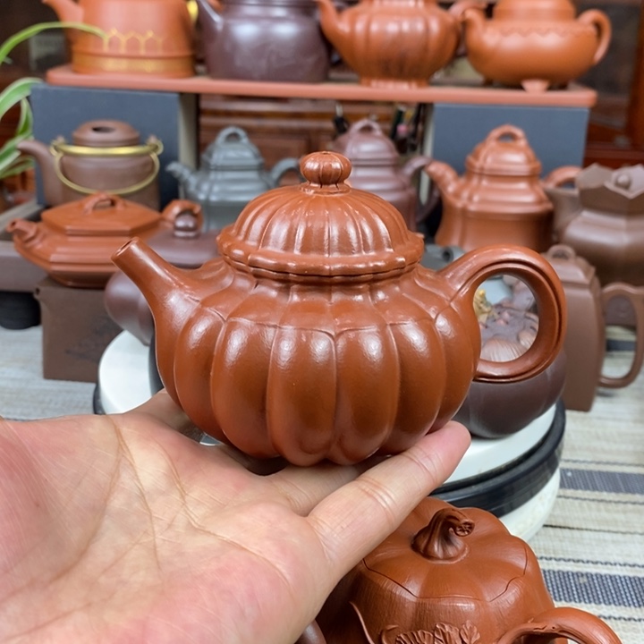 紫砂茶壶筋纹容天230cc原矿赵庄朱泥
