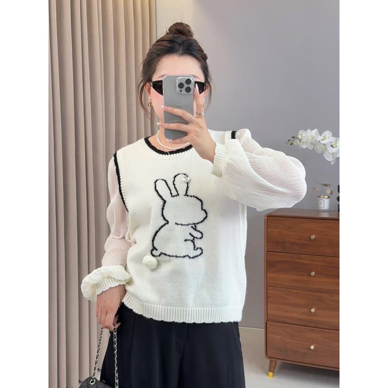 【霏霏专属】25年秋季大码女装可爱卡通假两件长袖上衣-F590