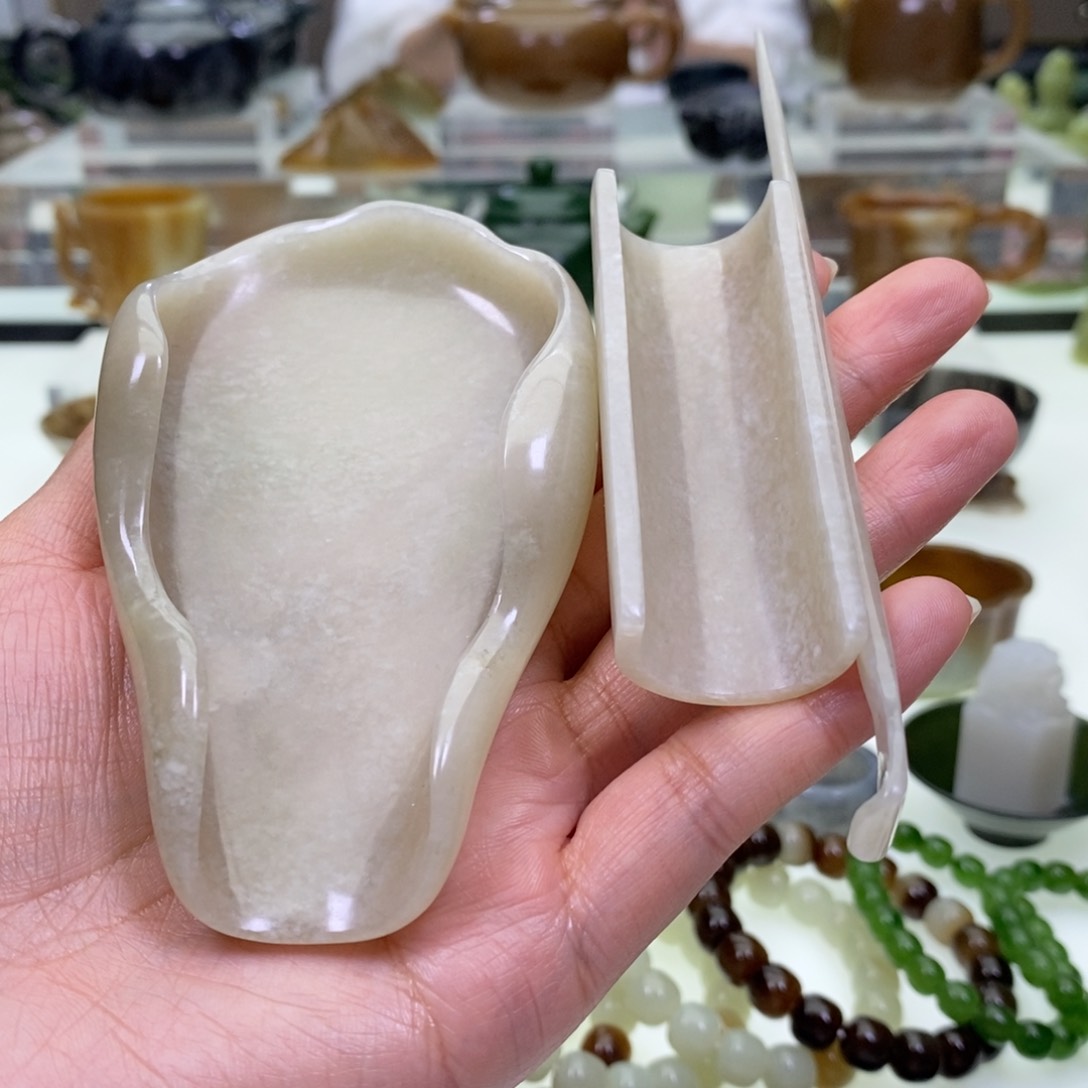 和田玉茶荷三件套未镶嵌哈***好