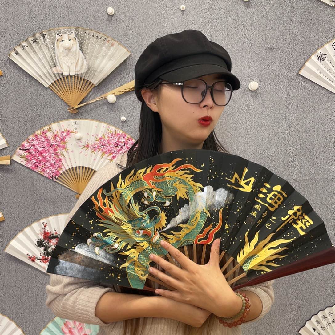 书法10寸黑檀-纯手绘-文玩扇骨（默认粘好）