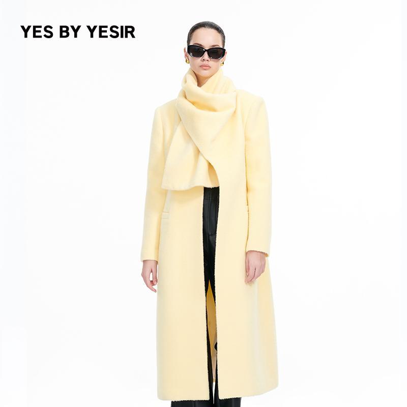 叶谦原创设计新款奶解构披肩绒感苏丽羊驼毛长大衣YDFLC18105