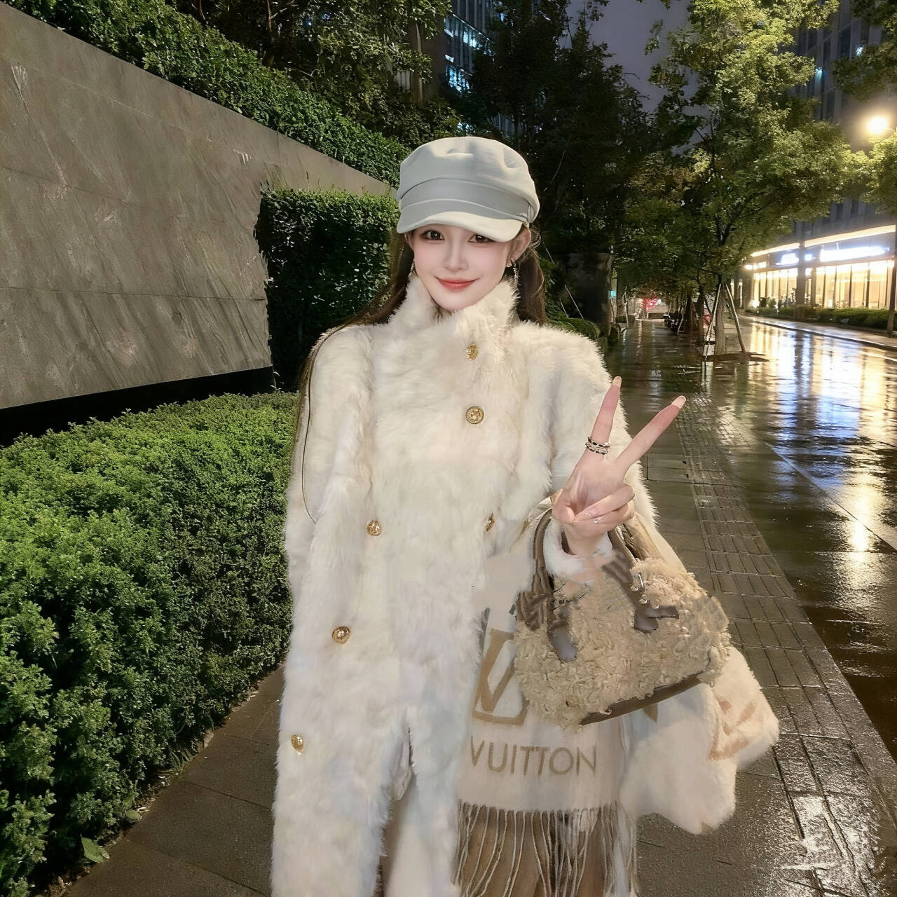 秋冬新款小立领环保毛毛外套轻奢冬季加厚皮毛一体千金风长款大衣