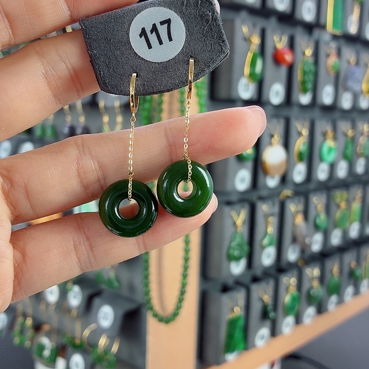 和田玉18K金镶嵌耳饰用**候