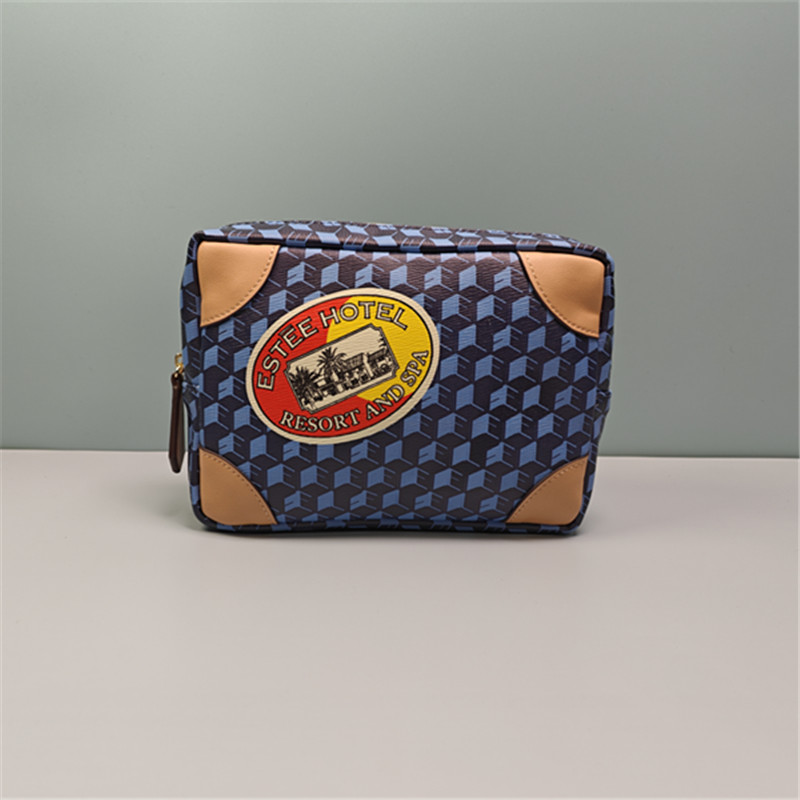 yl021雅诗**蓝色印花pu手拿化妆包便携整理包美妆工具包洗漱包