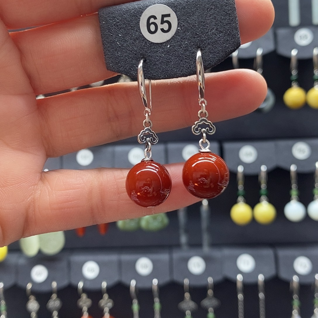 玛瑙/玉髓银S925镶嵌耳坠